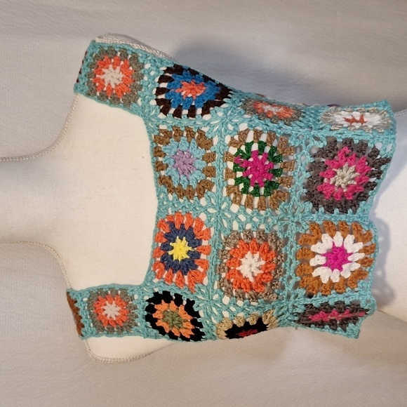 Small Size Womens Crochet Tank Top Knit Colorful Floral Embroidery Summer Boho C - Picture 5 of 8